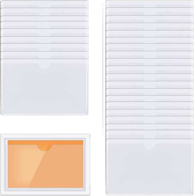 Owl Focus 30pcs Self-Adhesive Business Card Protecror,Waterproof Clear Adhesive Label Pockets,Transparent Label Holder with White Card for Cabinet,Storage Bin,Supermarket,Bookself,Mailbox,Tag,Drawers - Image 1